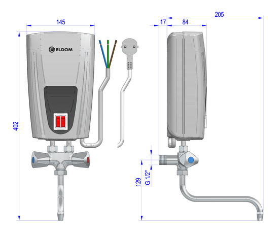 ELDOM E41 konyhai elektromos átfolyós vízmelegítő (3,5 kW)