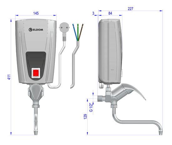 ELDOM E42 konyhai elektromos átfolyós vízmelegítő egykaros csapteleppel (3,5 kW)
