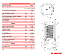 SUNSYSTEM SWPH 250/60 kombinált használati meleg víz és puffer tartály hőszivattyúhoz - extra méretű hőcserélővel