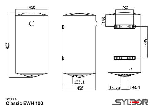 SYLBOR Classic EWH 100 elektromos vízmelegítő (100 liter / 1,5 kW / Ø450 mm)