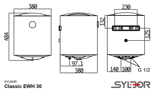 SYLBOR Classic EWH 30 elektromos vízmelegítő (30 liter / 1,5 kW / Ø380 mm)