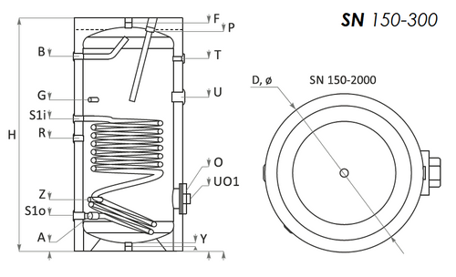Sunsystem SN 150 indirekt használati meleg víz tartály 1 hőcserélővel (150 liter)