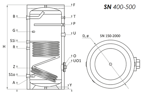 Sunsystem SN 500 indirekt használati meleg víz tartály 1 hőcserélővel (500 liter)