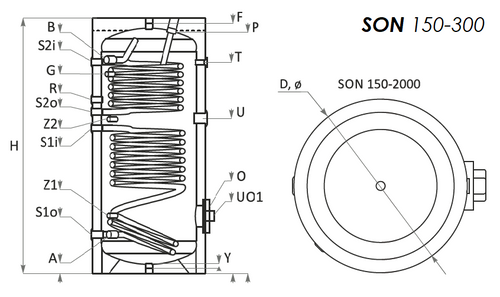 Sunsystem SON 150 indirekt használati meleg víz tartály 2 hőcserélővel (150 liter)