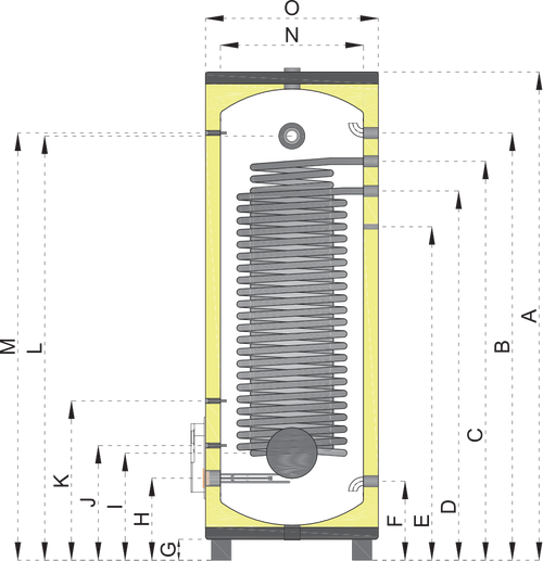 WENTOREX Blue HP-IHWe 300 S1 INOX indirekt használati meleg víz tartály 1 megnövelt hőcserélővel (300 liter / 3 kW)