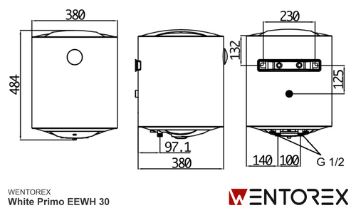 Wentorex White Primo EEWH 30 elektromos vízmelegítő (30 liter / 1,5 kW / Ø380 mm)
