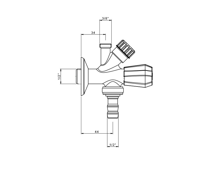 Mofém Kombinált sarokszelep 1/2"-3/4"-3/8" 2