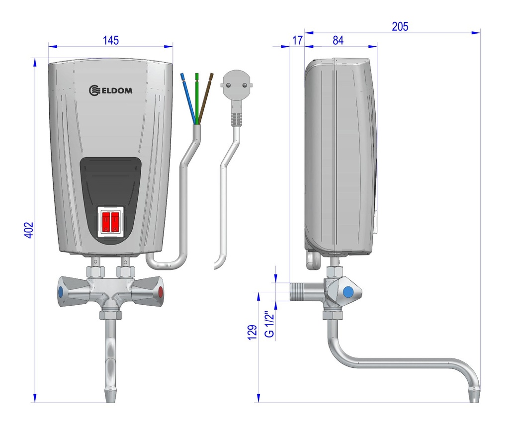 ELDOM E71 konyhai elektromos átfolyós vízmelegítő (6,5 kW) 6