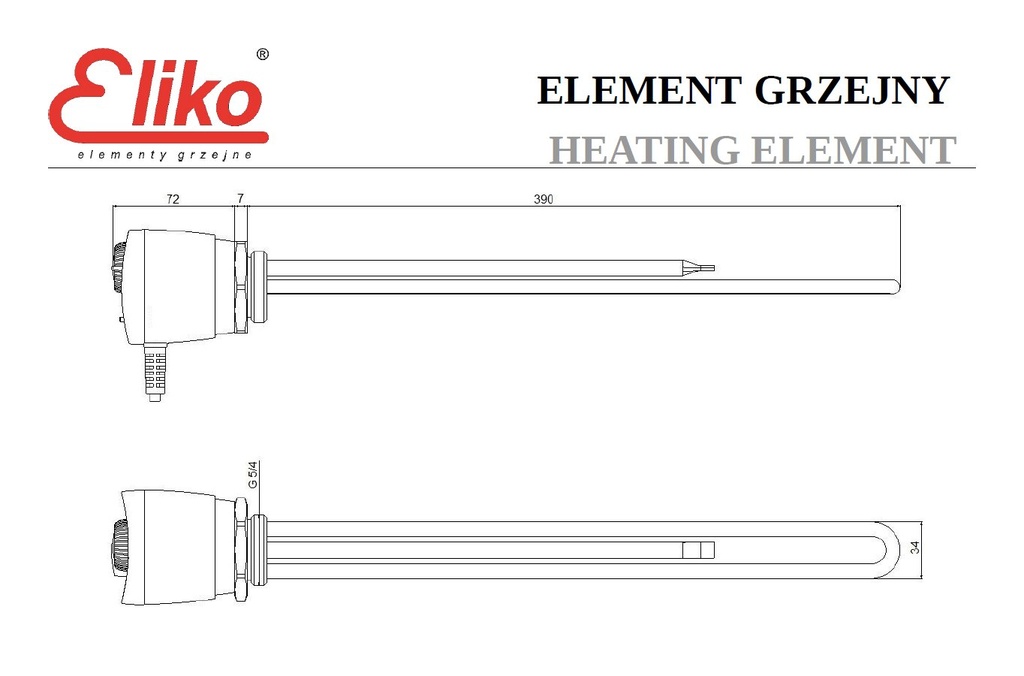 Eliko elektromos fűtőbetét 2 kW beépített termosztáttal (5/4 2