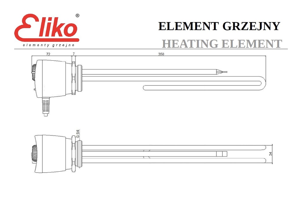 Eliko elektromos fűtőbetét 3 kW, beépített termosztáttal (6/ 2