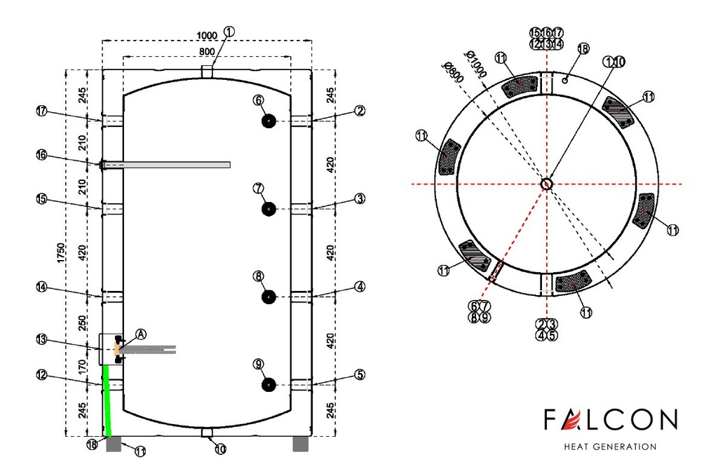 FALCON HPBe 800 INOX hűtési és fűtési puffer tartály hősziva 8