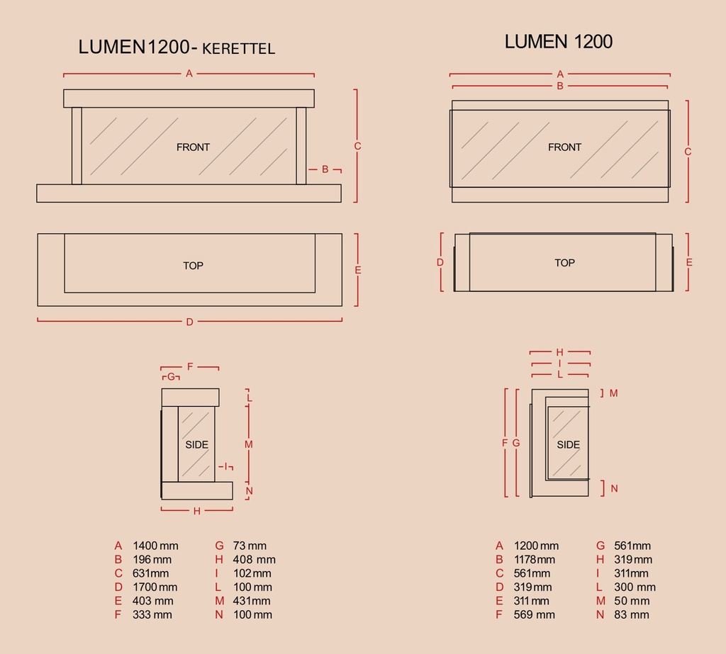 LaNordica Lumen 1200 beépíthető elektromos kandalló (2000 W) 7