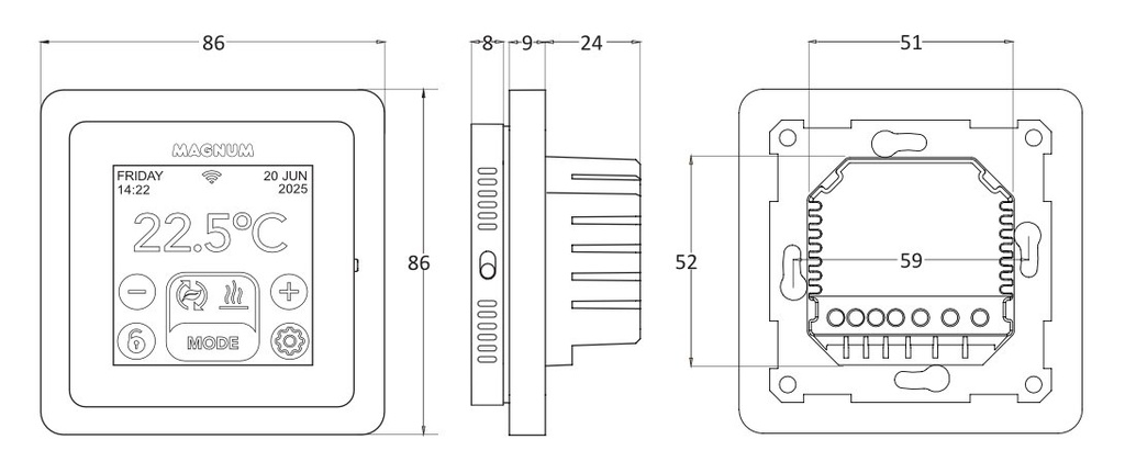 MAGNUM MRC-2 Smart WiFi érintőképernyős termosztát szoba- és 8
