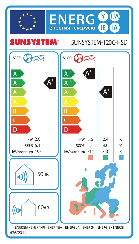 SUNSYSTEM 120C-HSD WiFi oldalfali split hűtő-fűtő klíma, tar 4