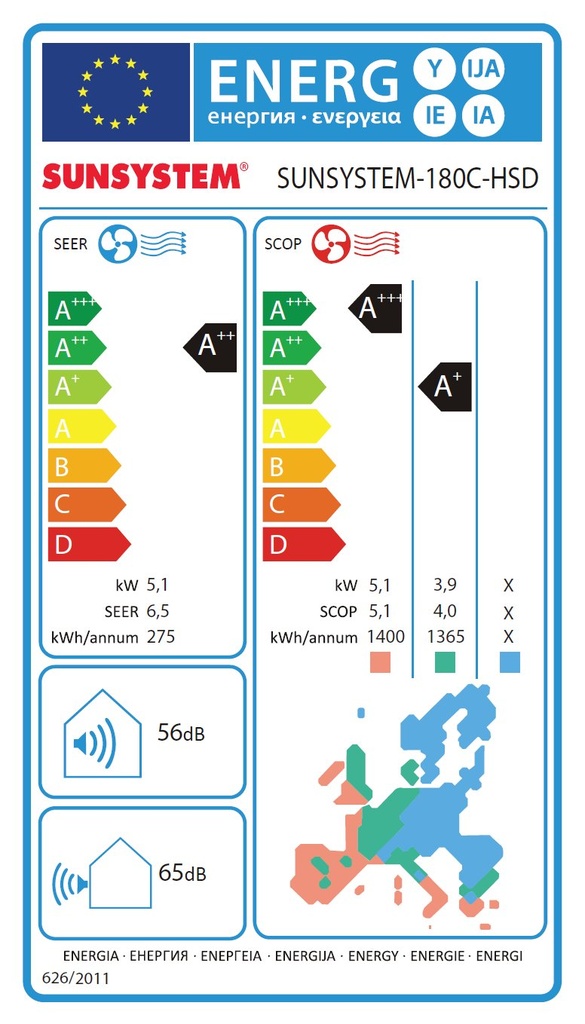 SUNSYSTEM 180C-HSD WiFi oldalfali split hűtő-fűtő klíma (R32 4