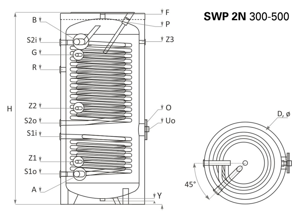 SUNSYSTEM SWP 2N 500 indirekt használati meleg víz tartály h 5