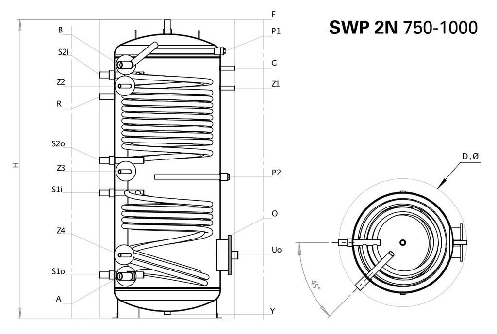 SUNSYSTEM SWP 2N 750 indirekt használati meleg víz tartály h 4