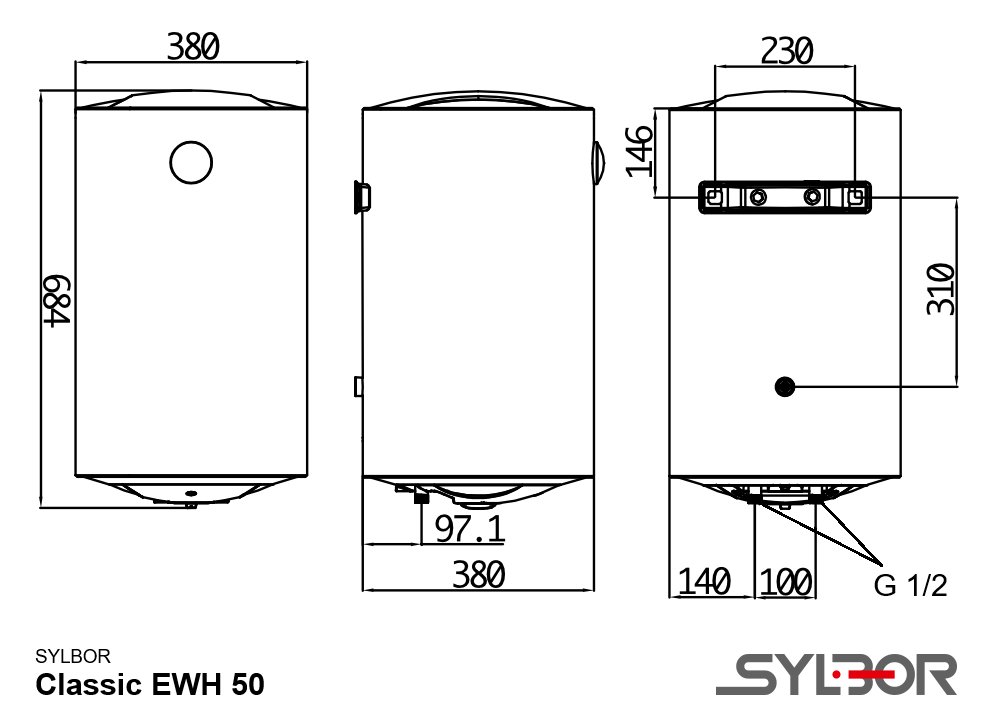SYLBOR Classic EWH 50 elektromos vízmelegítő (50 liter / 1,5 6