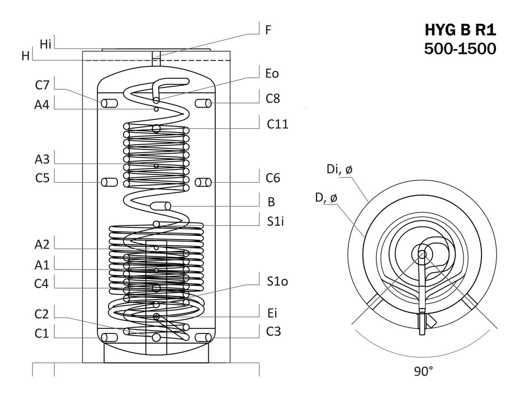 Sunsystem HYG B R1 1500 fűtési puffer tartály 1 db hőcserélő 4