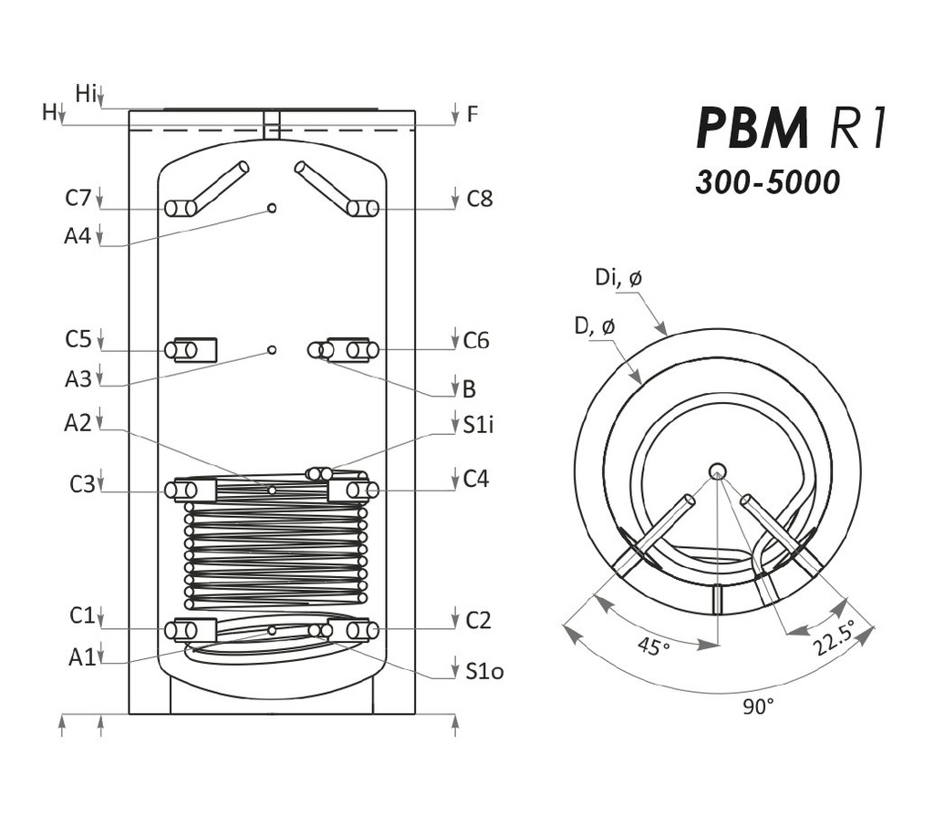 Sunsystem PBM R1 300 fűtési puffer tartály 1 db hőcserélővel 5