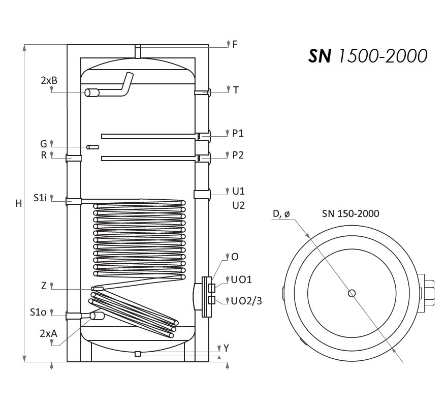 Sunsystem SN 1500 indirekt használati meleg víz tartály 1 hő 6