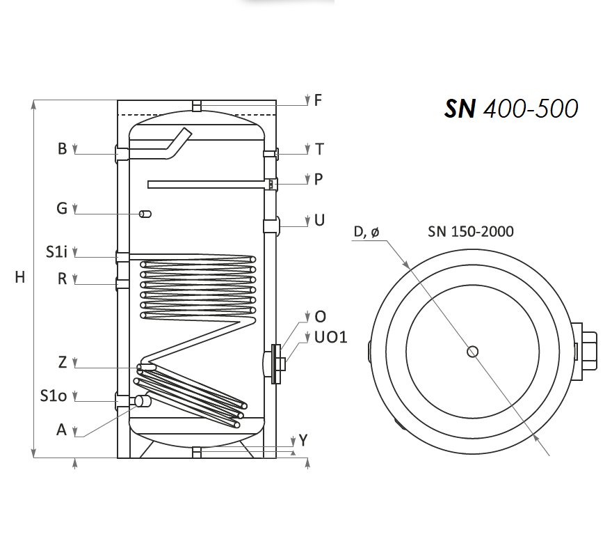 Sunsystem SN 400 indirekt használati meleg víz tartály 1 hőc 5