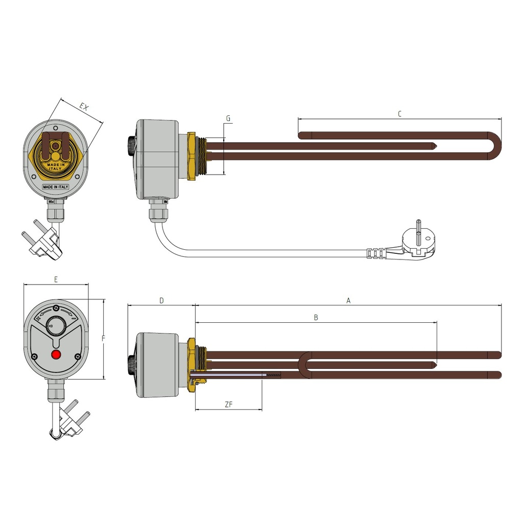 UNIVAL elektromos fűtőbetét 2 kW - beépített termosztáttal ( 3