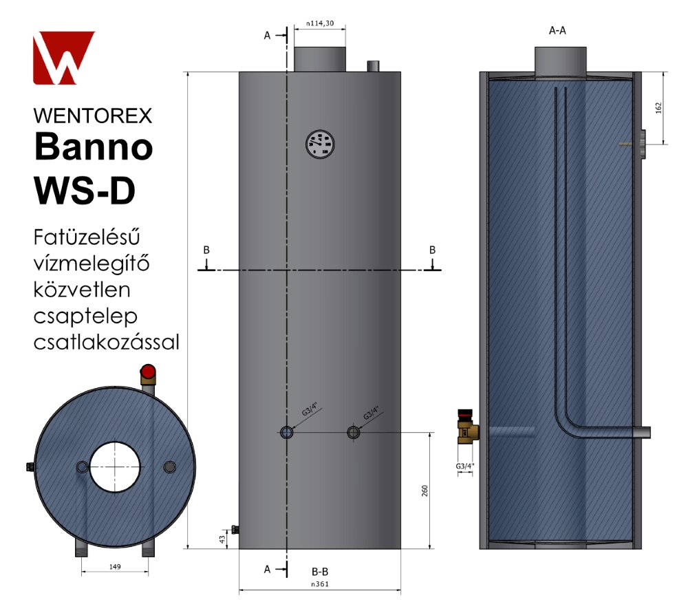 WENTOREX Banno WS-D 70 fatüzelésű acél vízmelegítő csaptelep 11