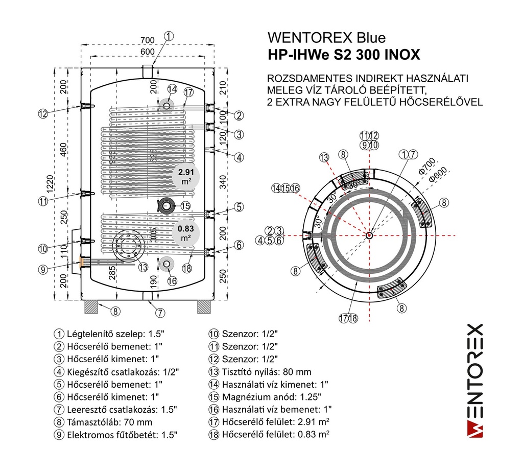 WENTOREX Blue HP-IHWe 300 S2 INOX indirekt használati meleg  3
