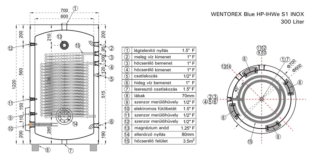 WENTOREX Blue HP-IHWe 300 S1 INOX indirekt használati meleg  5