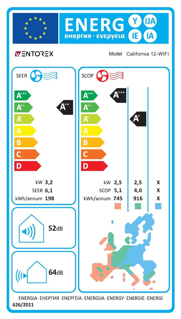 WENTOREX California 12 WiFi oldalfali split hűtő-fűtő klíma, 4