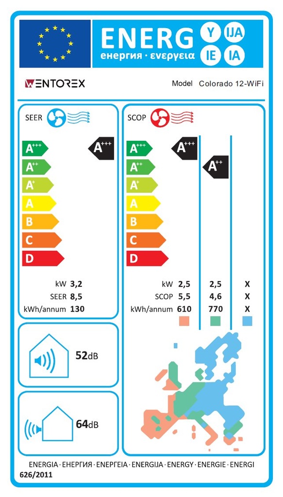 WENTOREX Colorado 12 WiFi oldalfali split hűtő-fűtő klíma cs 4
