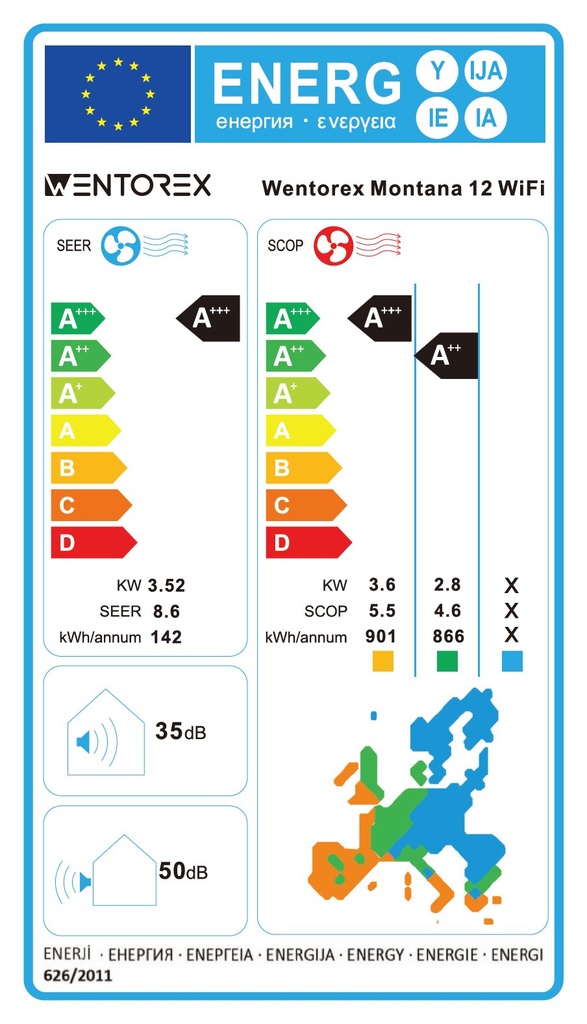 WENTOREX Montana 12 WiFi oldalfali split hűtő-fűtő klíma, ta 9