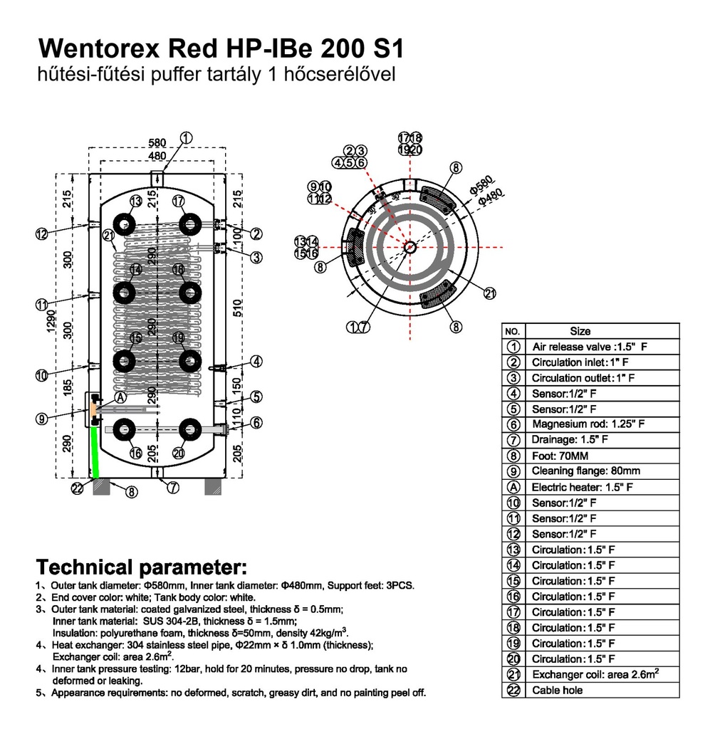 WENTOREX Red HP-IBe 200 S1 INOX hűtési és fűtési puffer tart 6