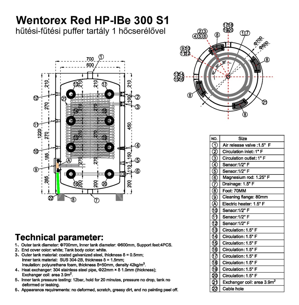 WENTOREX Red HP-IBe 300 S1 INOX hűtési és fűtési puffer tart 6