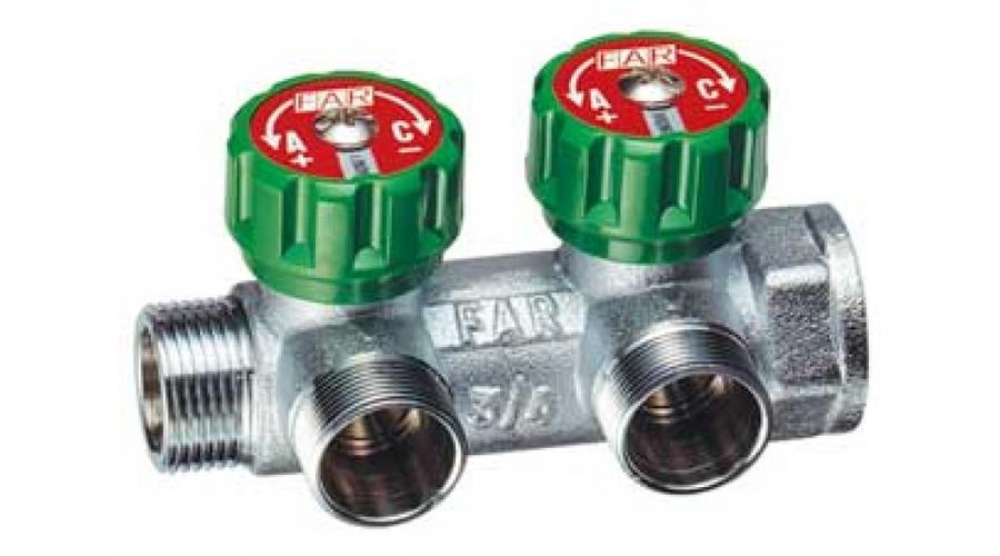 FAR Szelepes Osztó gyűjtő 2 körös, 1"-3/4"