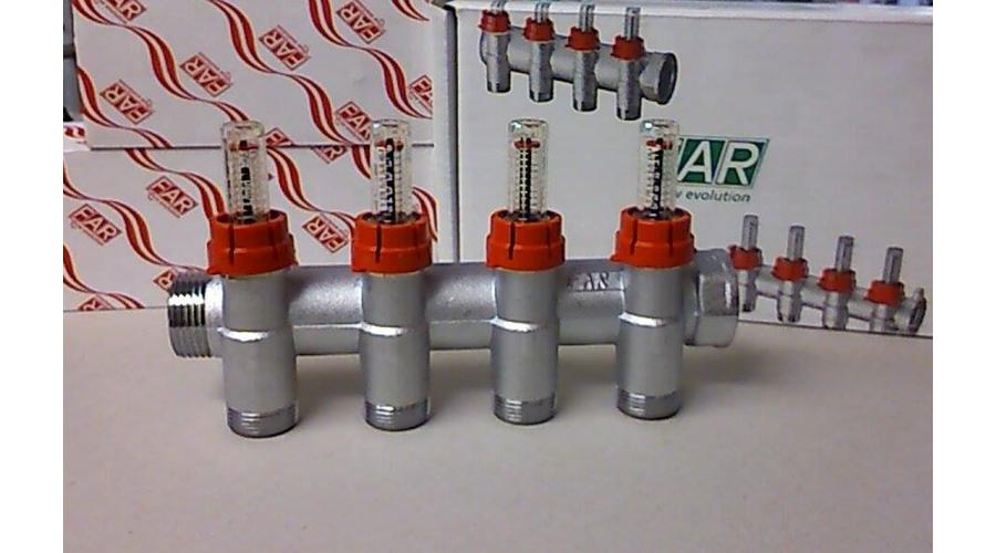 FAR Áramlásmérős Osztó gyűjtő 4 körös, 1"-3/4"
