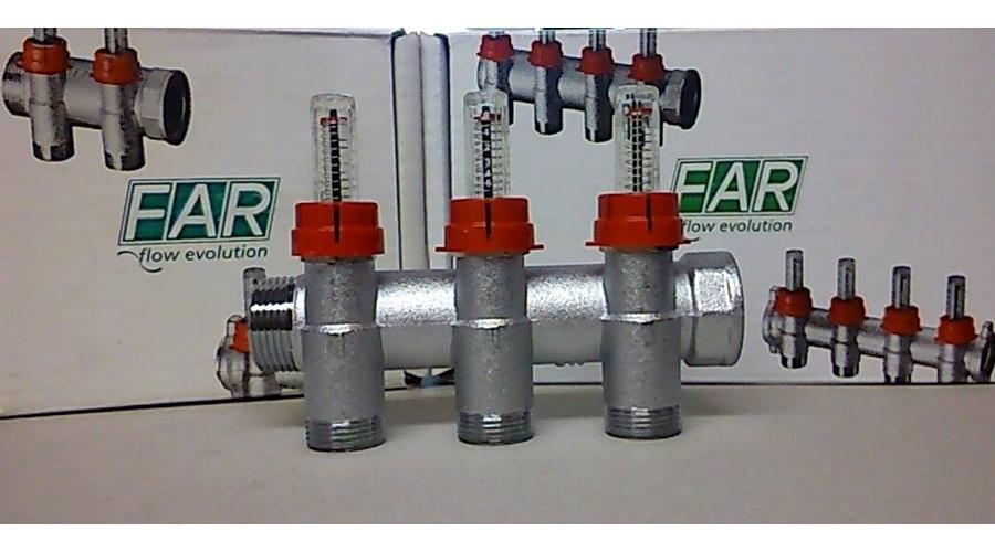 [Áramlásmérős Osztó gyűjtő 3 körös, 1] FAR Áramlásmérős Osztó gyűjtő 3 körös, 1"-3/4"