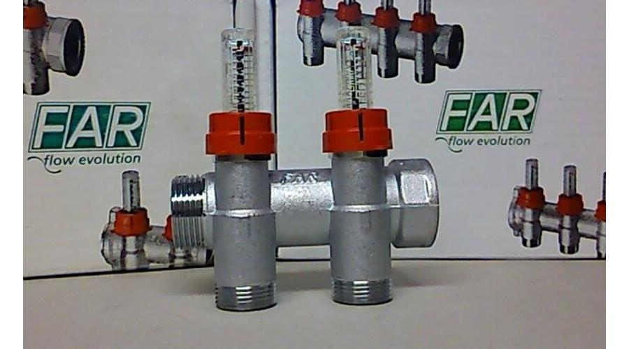 FAR Áramlásmérős Osztó gyűjtő 2 körös, 1"-3/4"