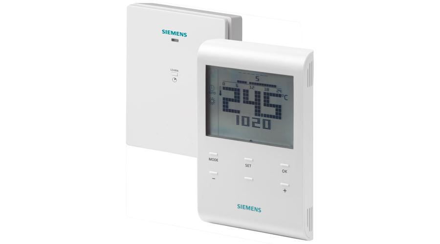 Siemens RDE100.1 RFS heti időprogramos vezeték nélküli szobatermosztát, vevőegységgel együtt