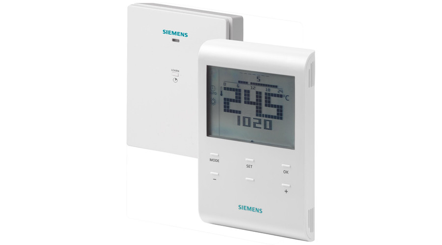 Siemens RDE100.1 RFS heti időprogramos vezeték nélküli szobatermosztát, vevőegységgel együtt