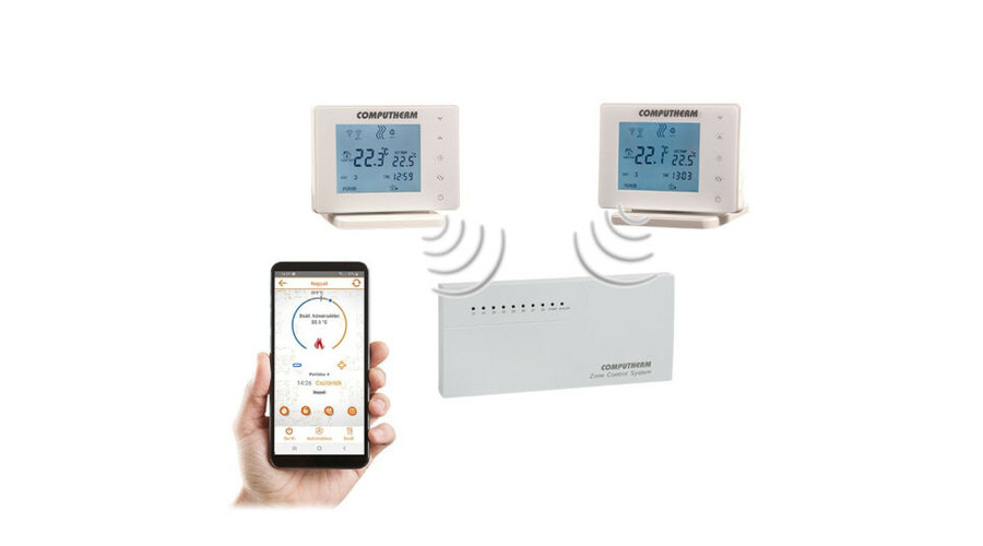 COMPUTHERM E800RF multizónás Wi-Fi termosztát 2db vezeték nélküli érintőgombos vezérlőkkel