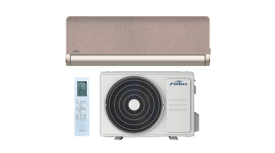 [FSAIF-Art-124AE3-G-BR/FSOAIF-Art-124AE3] Fisher Art FSAIF-Art-124AE3-G-BR/FSOAIF-Art-124AE3 oldalfali split klíma csomag 3,5 kW (Arany - Aranybarna textil cserélhető előlappal)
