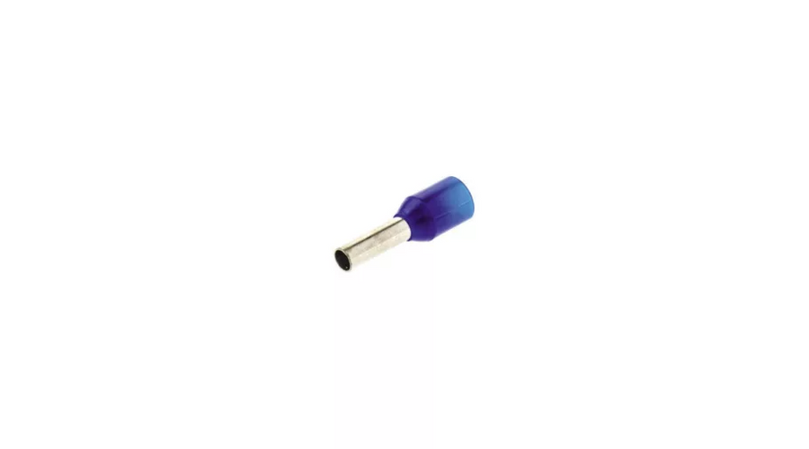 Szigetelt (PA6.6) érvéghüvely, ónozott elektrolitréz, kék 2,5mm2, L=14,2mm
