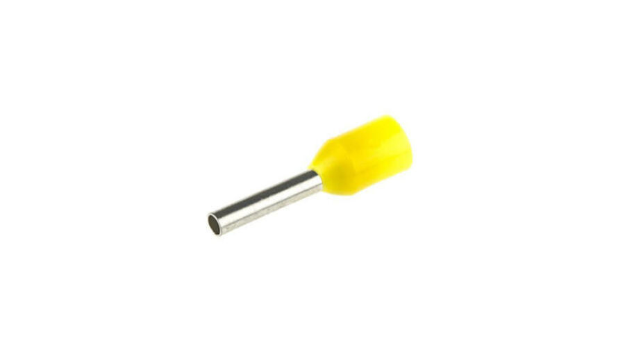 Szigetelt (PA6.6) érvéghüvely, ónozott elektrolitréz, sárga 1mm2, L=18,4mm
