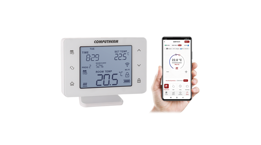 [Q20RF Wi-Fi (TX)] COMPUTHERM Q20RF Wi-Fi (TX) digitális, programozható szobatermosztát (vevőegység nélkül)