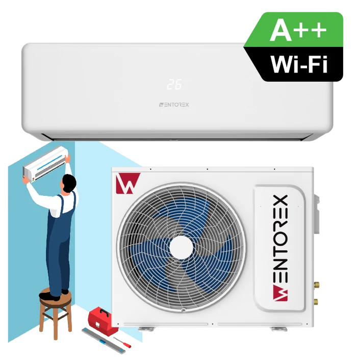 WENTOREX California 12 WiFi oldalfali split hűtő-fűtő klíma, tartó konzollal, telepítéssel (R32 - 3,5 kW)