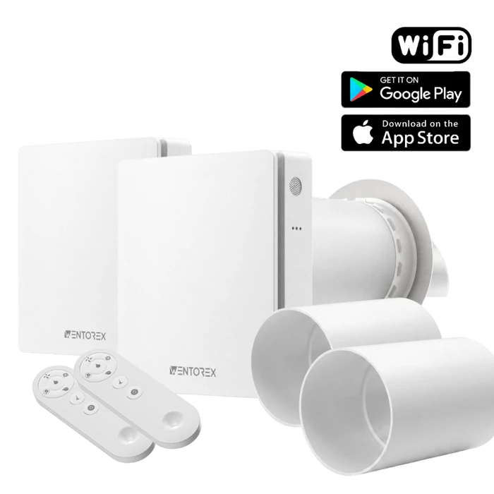 [656548S11W060S3] WENTOREX HRV One Top WiFi egyhelyiséges hővisszanyerős szellőztető + 60 cm toldócső 2 db-os szett, párosítható