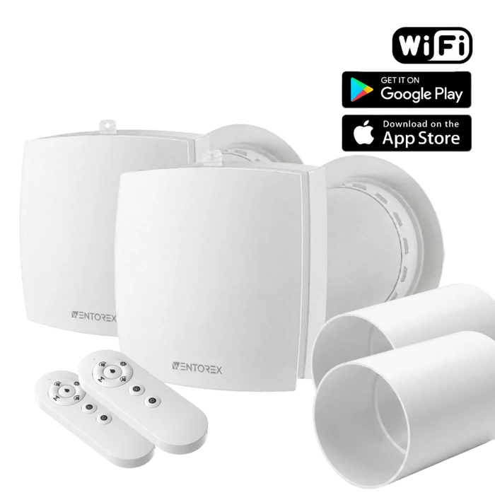 [656548S10W064S3] WENTOREX HRV One Medium WiFi egyhelyiséges hővisszanyerős szellőztető + 60 cm toldócső 2 db-os szett, párosítható