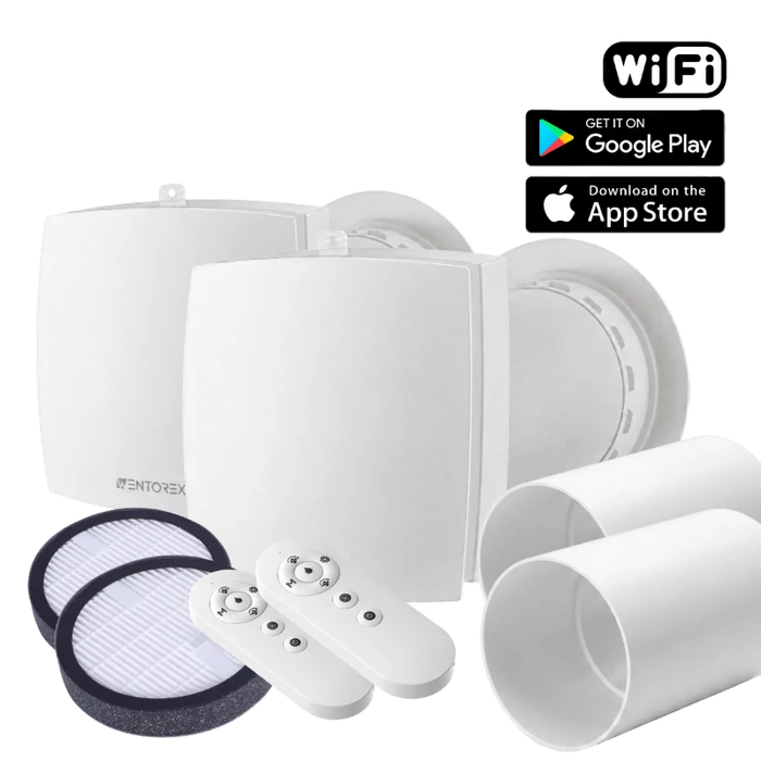 [656548S10W064S6] WENTOREX HRV One Medium WiFi egyhelyiséges hővisszanyerős szellőztető + F7 finomszűrő + toldócső 2 db-os szett, párosítható